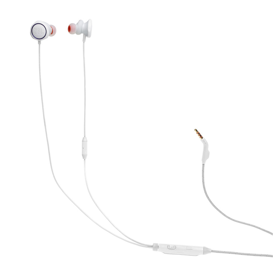 JBL Quantum 50 - White - Wired in-ear gaming headset with volume slider and mic mute - Hero