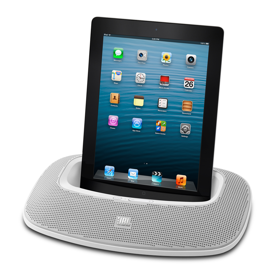 JBL OnBeat Mini - White - Portable Speaker Dock for iPhone 5/iPad Mini - Hero