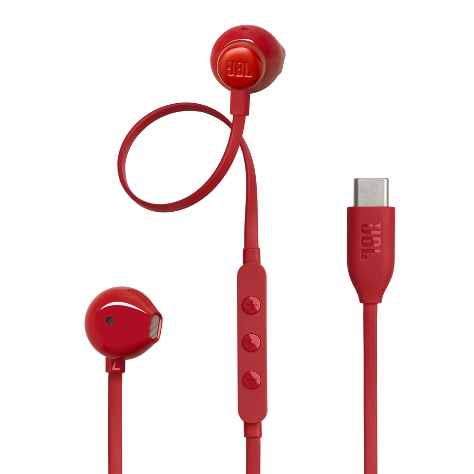 JBL Tune 305C USB - Red - Wired Hi-Res Earbud Headphones - Hero