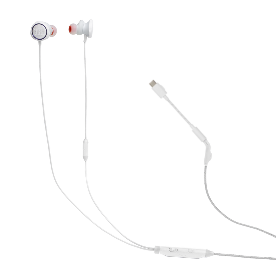 JBL Quantum 50C - White - Wired in-ear gaming headset with USB-C adapter - Hero