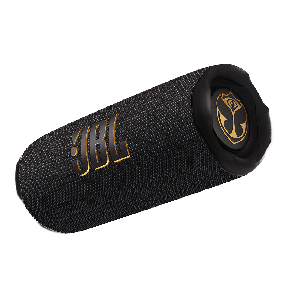 JBL Flip 7 Tomorrowland - Black - Portable waterproof and drop-proof speaker designed by JBL x Tomorrowland - Hero