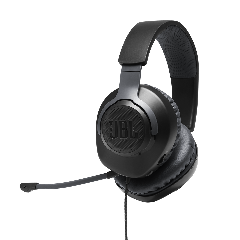 JBL Quantum 100 - Black - Wired over-ear gaming headset with flip-up mic - Hero