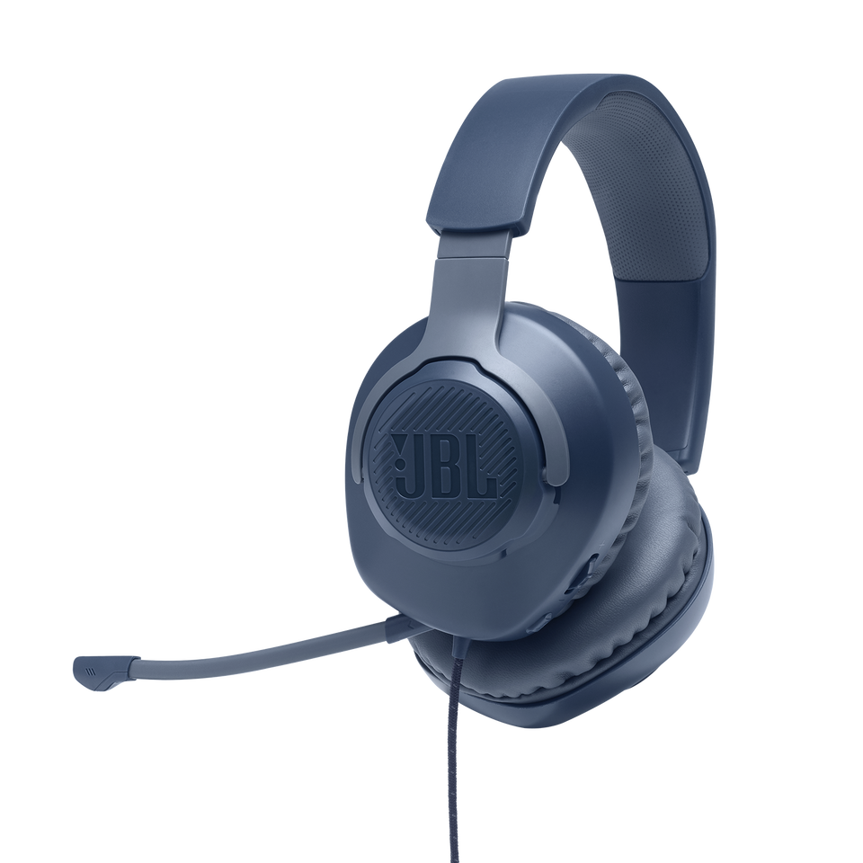 JBL Quantum 100 - Blue - Wired over-ear gaming headset with flip-up mic - Hero