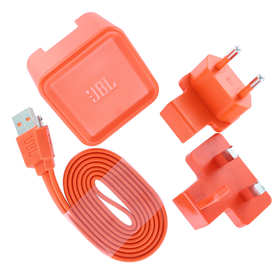 JBL USB adaptor and charging cable for Flip 2/3/4, Charge 2/3, Pulse 3 - Orange - Power adaptor and charging cable US, EU and UK - Hero