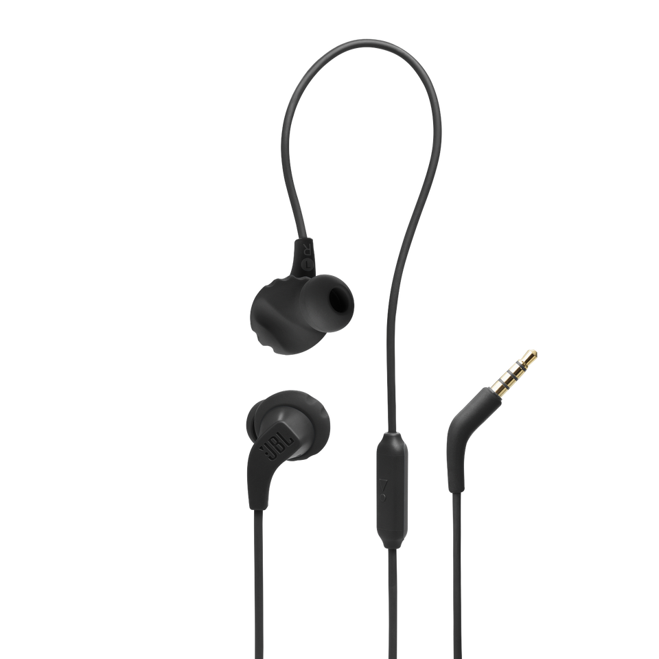 JBL Endurance Run 2 Wired - Black - Waterproof Wired Sports In-Ear Headphones - Hero