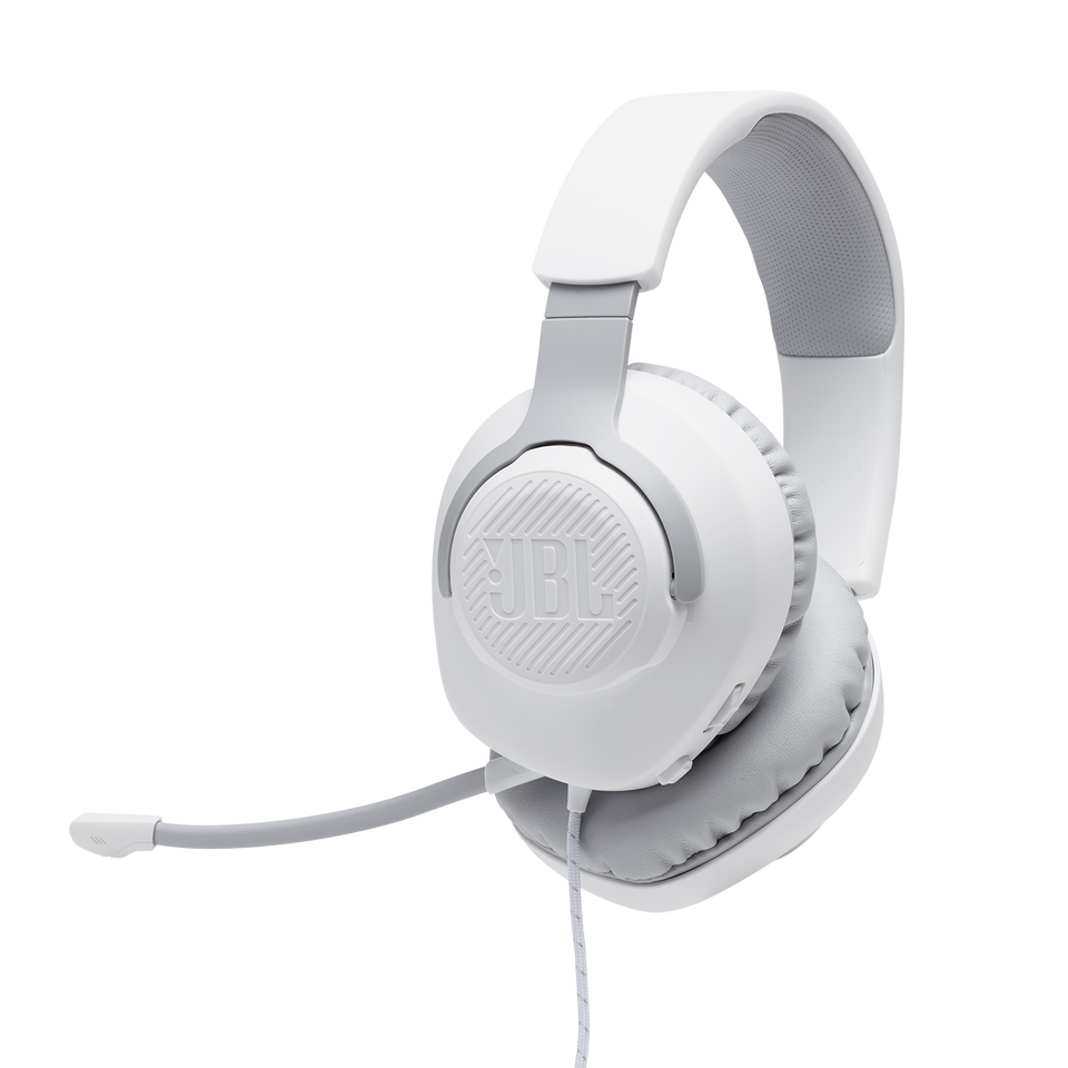 JBL Quantum 100 - White - Wired over-ear gaming headset with flip-up mic - Hero
