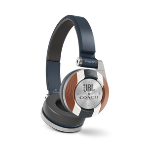 E40BT COACH Limited Edition - Varsity Stripe - On-ear, mobile phone-friendly headphones featuring JBL signature sound, wireless Bluetooth connectivity with ShareMe music sharing, and an ultra-comfortable fit. - Detailshot 1