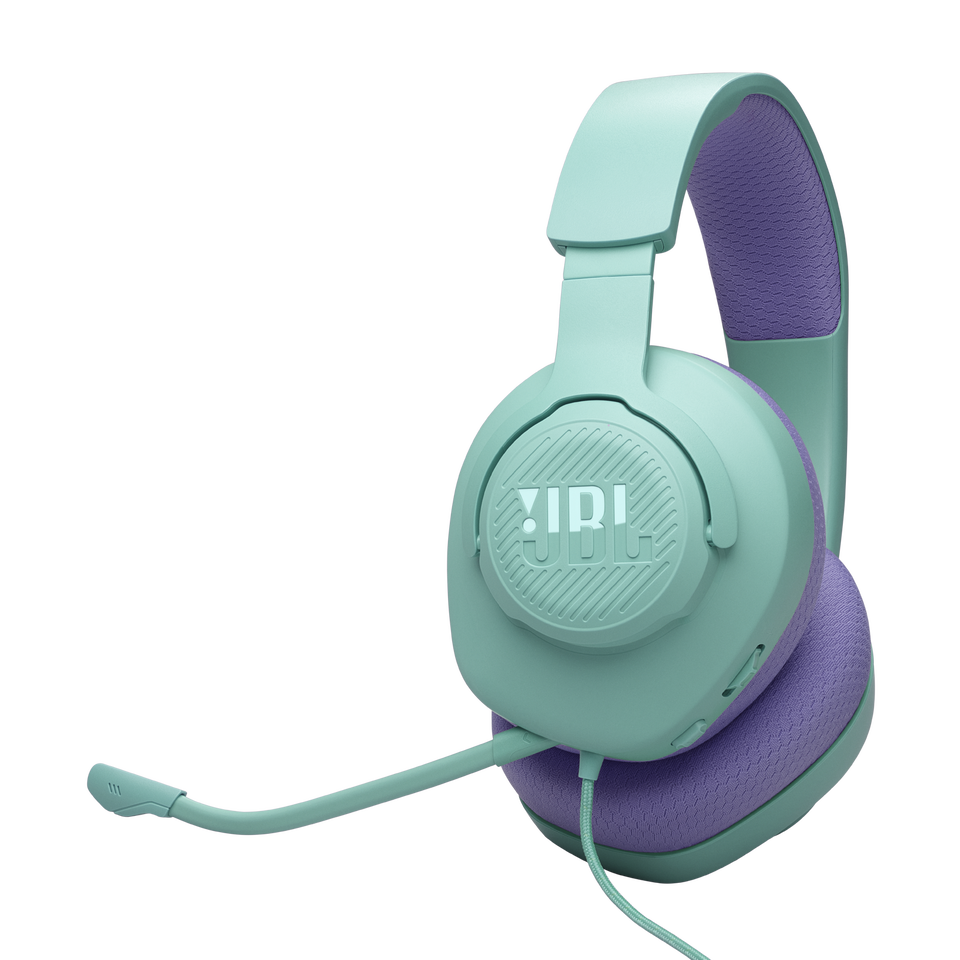 JBL Quantum 100 - Cyan - Wired over-ear gaming headset with flip-up mic - Hero