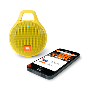 JBL Clip+ - Yellow - Rugged, Splashproof Bluetooth Speaker - Detailshot 1
