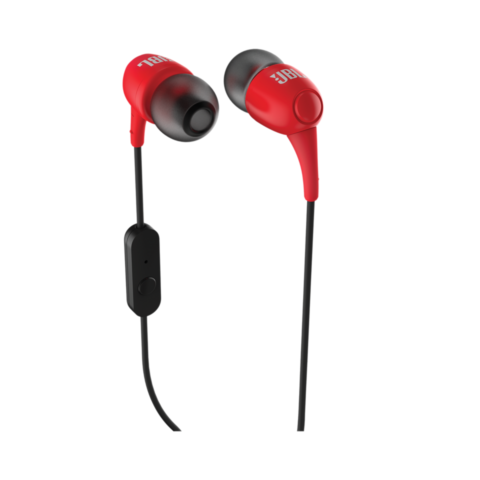 T100A - Red - Kevyet in-ear -nappikuulokkeet yhden painikkeen kaukosäätimellä/mikillä - Hero