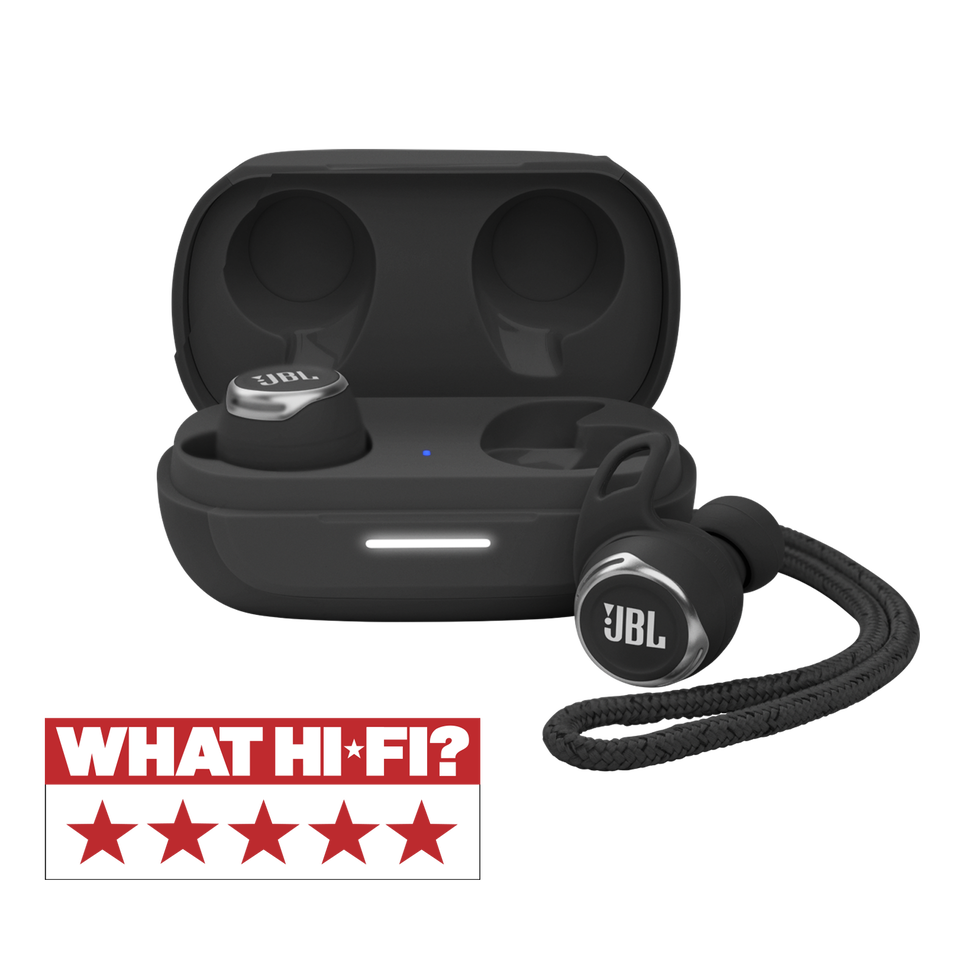 JBL Reflect Flow Pro - Black - Waterproof true wireless Noise Cancelling active sport earbuds - Hero
