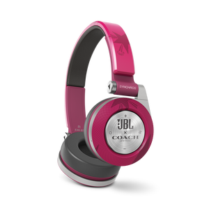 E40BT COACH Limited Edition - Cranberry/Shooting Star - On-ear, mobile phone-friendly headphones featuring JBL signature sound, wireless Bluetooth connectivity with ShareMe music sharing, and an ultra-comfortable fit. - Detailshot 1
