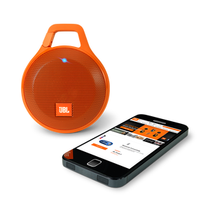 JBL Clip+ - Orange - Rugged, Splashproof Bluetooth Speaker - Detailshot 1